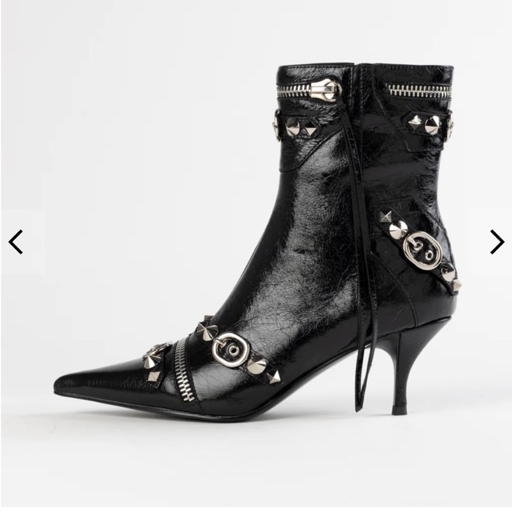 Jeffrey Campbell alt-rock bootie black pointed toe leather boot size 11